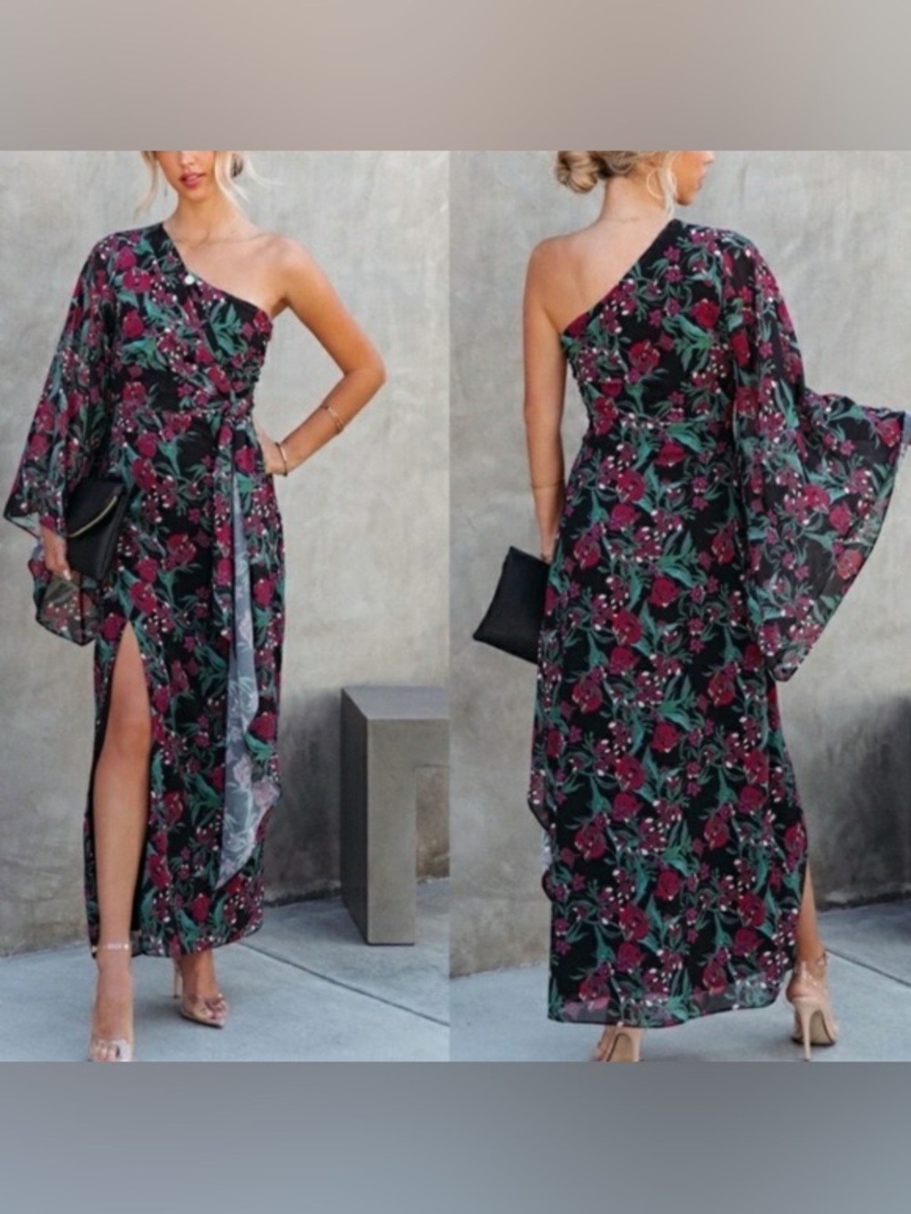 Vici Collection Dee Elly Such a Catch Floral One shoulder Maxi Dress Sz Large